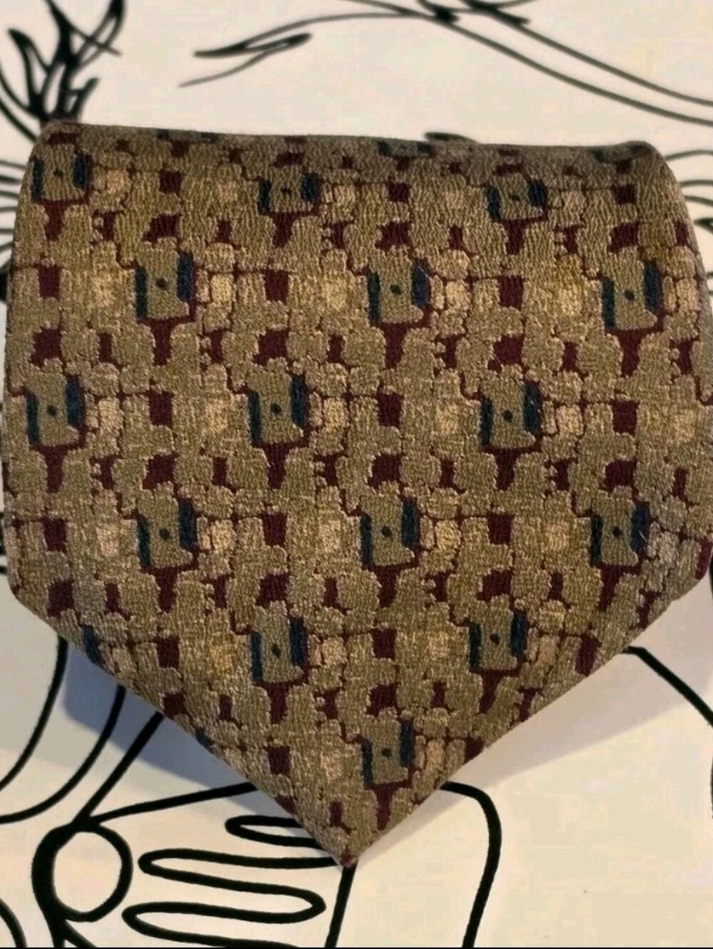 Vintage Sepia Gold & Brown Geometric Abstract Silk TieElevate your style with